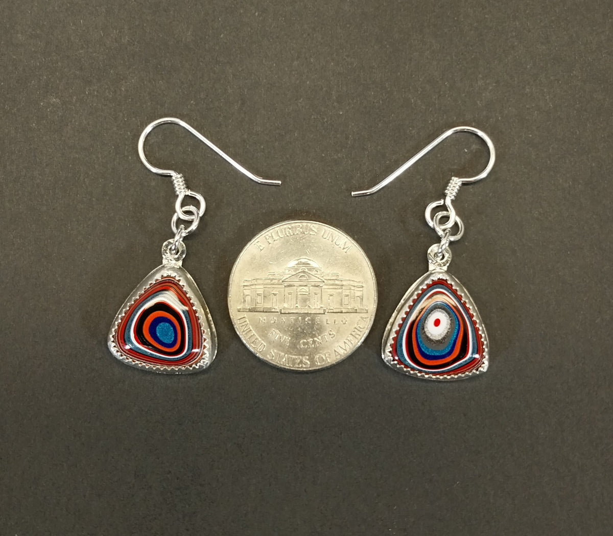 Fordite Sterling Silver Earrings Triangle Shape Ohio Motor Agate