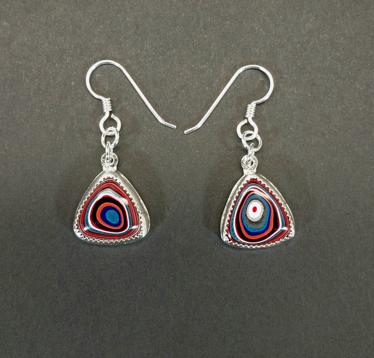 Fordite Sterling Silver Earrings Triangle Shape Ohio Motor Agate