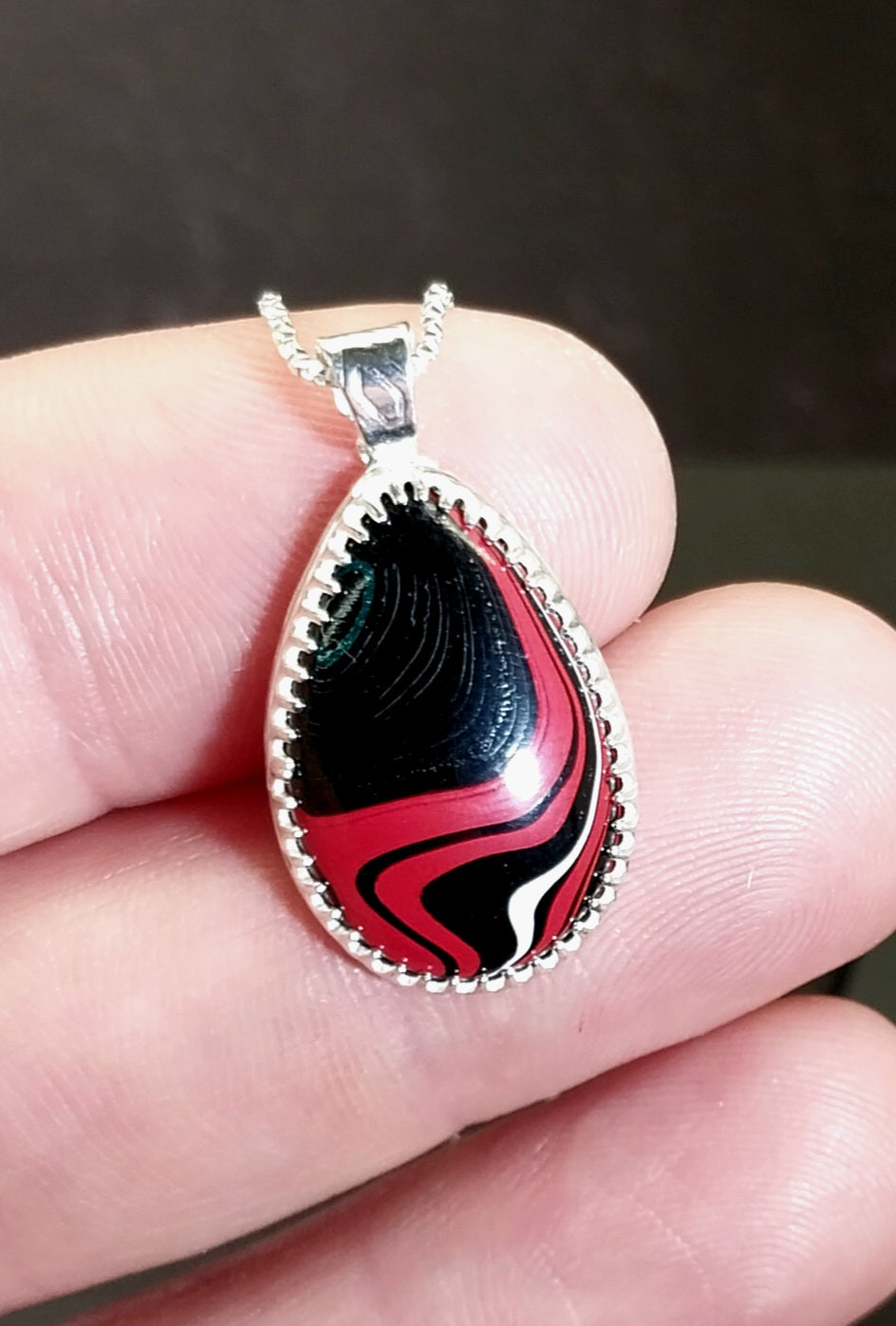 Motor Agate Silver Necklace, Unique Colors