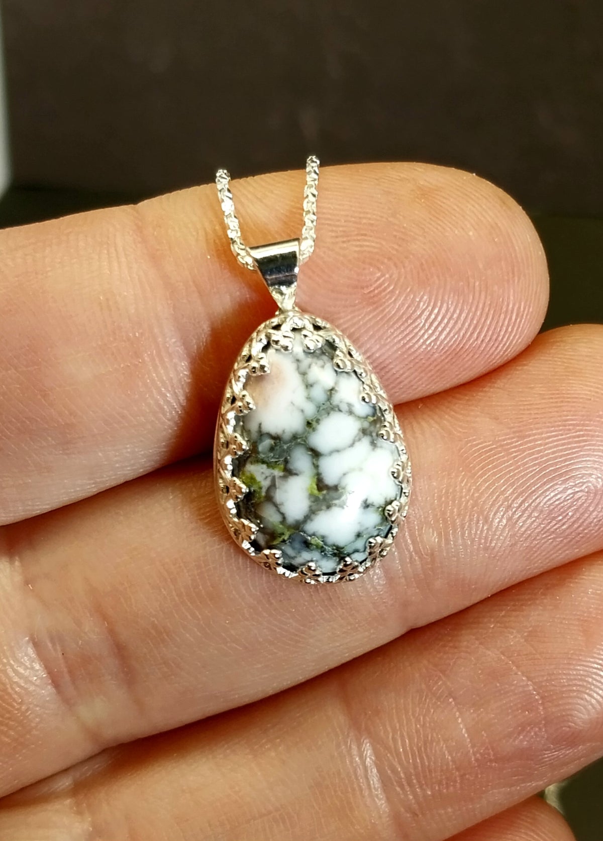 Datolite Silver Necklace, Michigan Datolite, Rare Color, Datolite Pendant