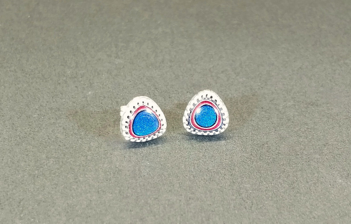Fordite Sterling Silver Studs, Handmade Settings, Fordite Earrings