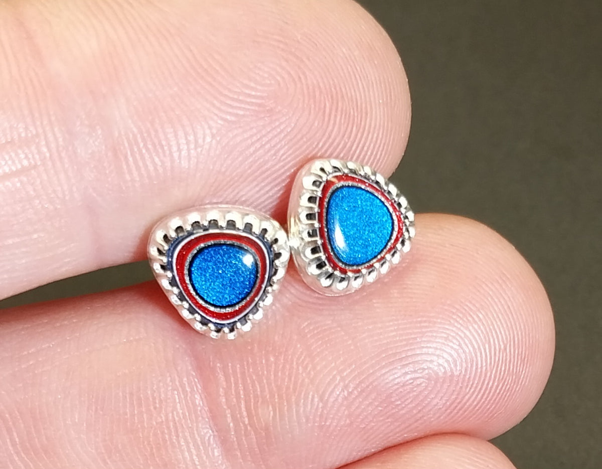 Fordite Sterling Silver Studs, Handmade Settings, Fordite Earrings