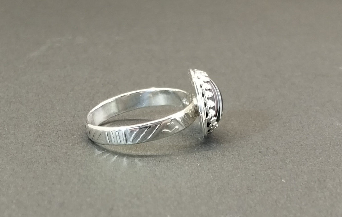 Fordite Silver Ring, Michigan Fordite Stone