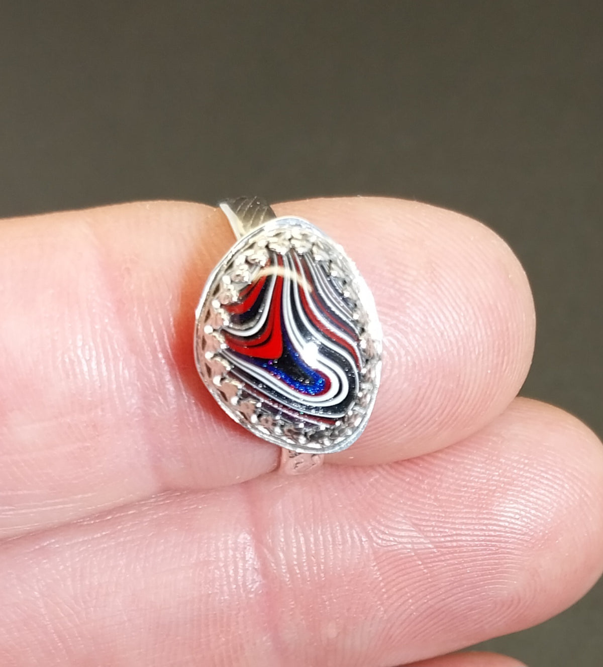 Fordite Silver Ring, Michigan Fordite Stone