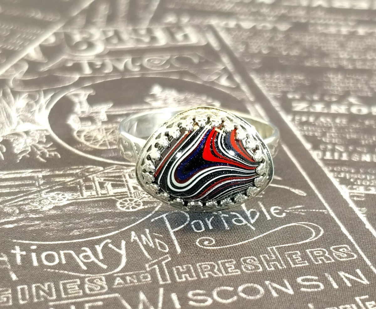 Fordite Silver Ring, Michigan Fordite Stone