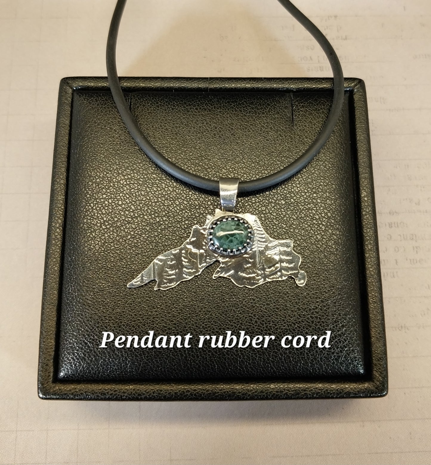 Greenstone Necklace In The Shape of Lake Superior Silver