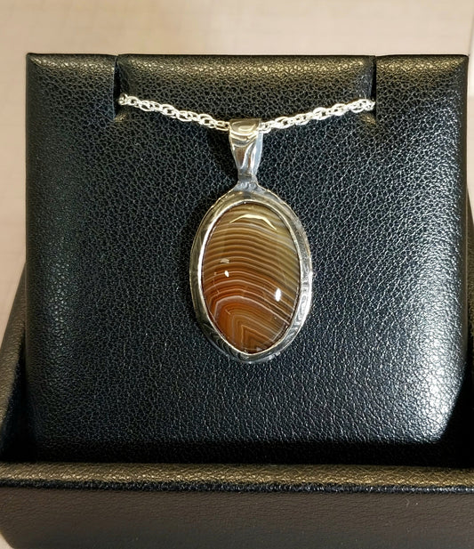 Brown Banded Superior Agate Sterling Silver Necklace