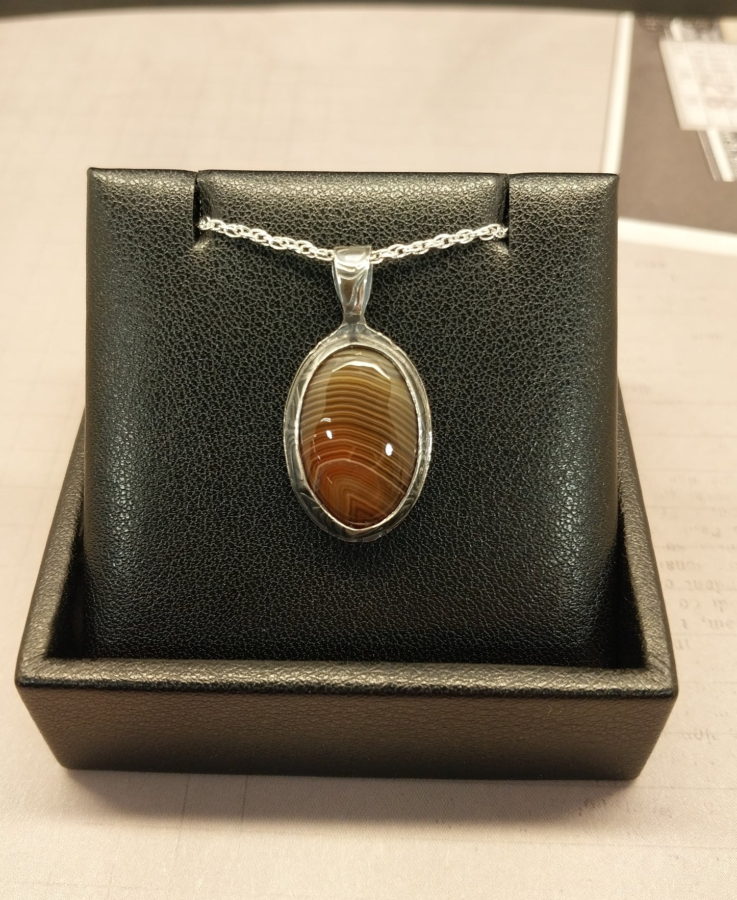 Brown Banded Superior Agate Sterling Silver Necklace