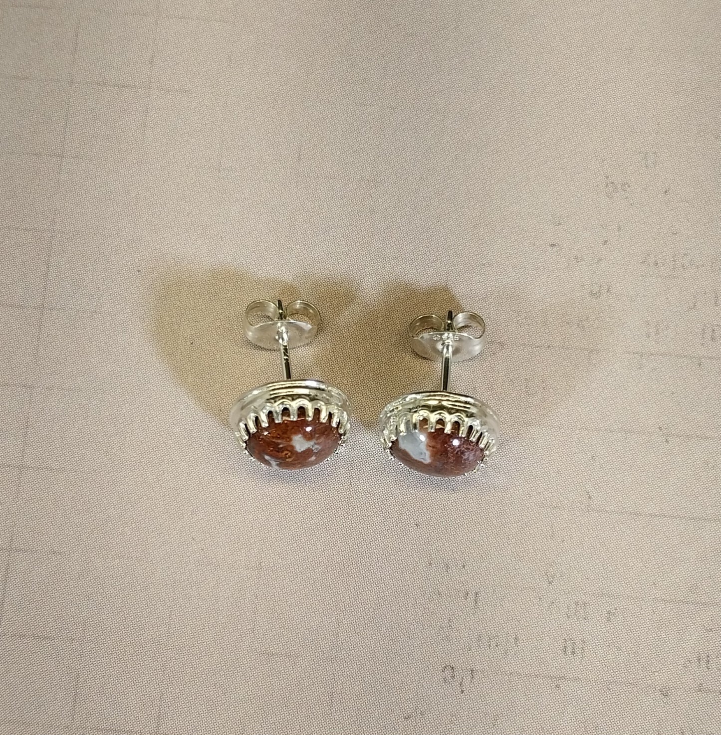 Lake Superior Agate Silver Stud Earrings, Red Moss Agate