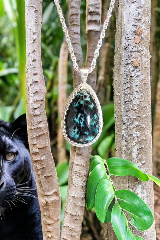 Chrysocolla Necklace Blue Leopard Sterling Silver