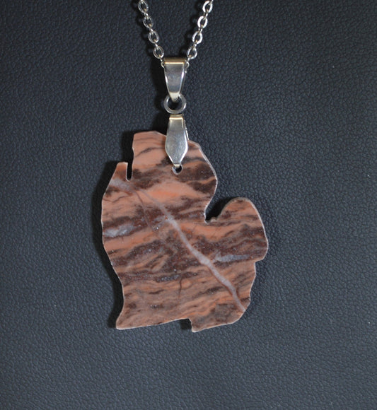 Kona Dolomite Necklace, Michigan Necklace, Michigan Stone Necklace, Michigan Shape Necklace W/O