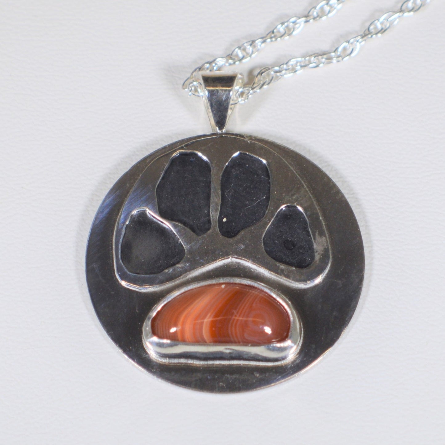 Lake Superior Agate Necklace, Golden Retriever Paw, Golden Necklace, Golden Retriever Necklace,  Solid Silver, Agate Silver Dog Necklace