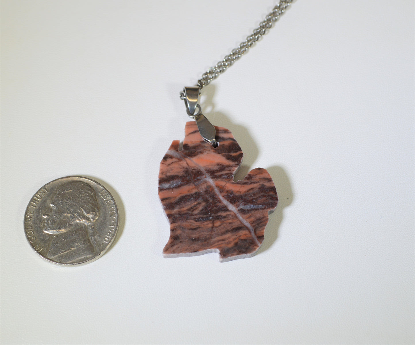 Kona Dolomite Necklace, Michigan Necklace, Michigan Stone Necklace, Michigan Shape Necklace W/O