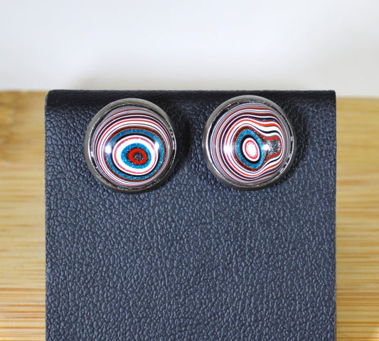 Fordite Earring, Colorful Stud Earring, Stainless Steel, Recycled  EB98