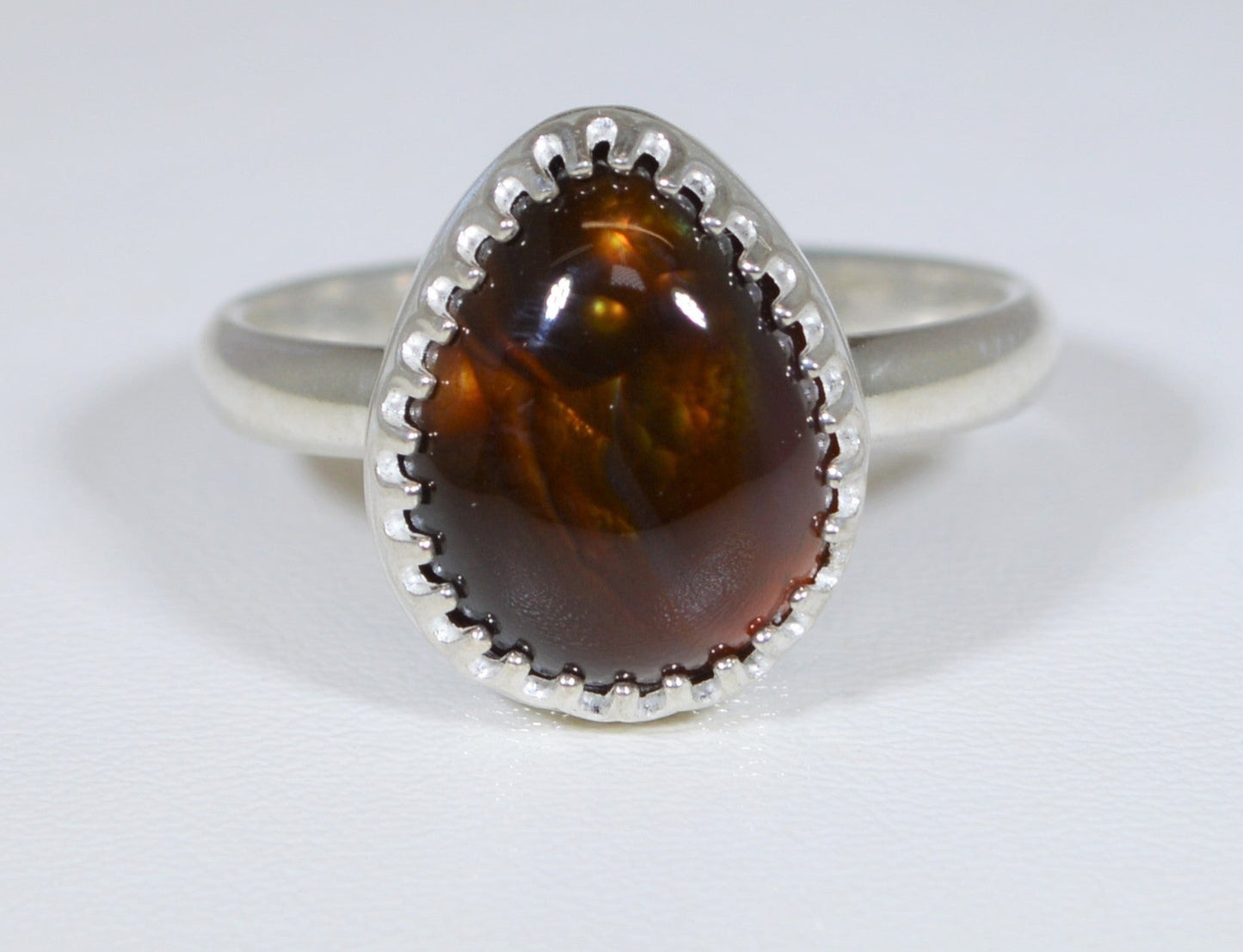 Fire Agate Ring, Size 7 1/4, Solid Silver, Mexican Fire Agate, USA Handmade in Wisconsin