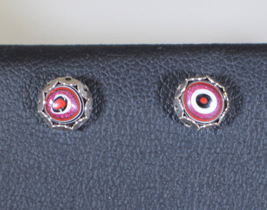 Fordite Earring, Solid Silver, pink and red, Ohio Motor Fordite, Fordite Stud Earring