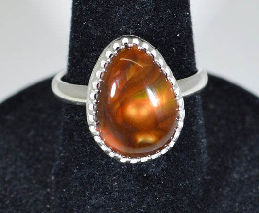 Fire Agate Ring, Size 6 1/2, Solid Silver, Mexican Fire Agate, USA Handmade in Wisconsin