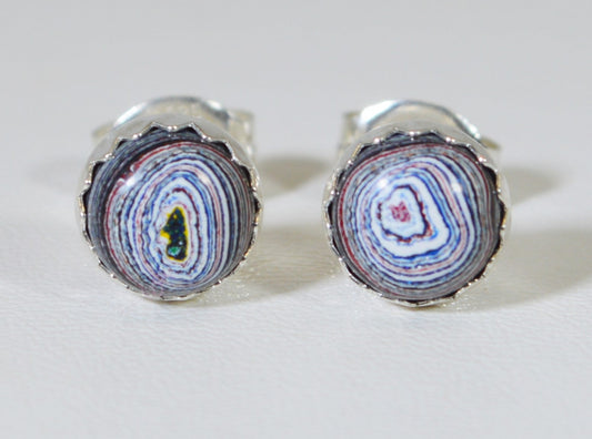 Fordite Earring, Silver Solid 925, Tiny Fordite Stud Earring, Fordite Jewelry, Wisconsin Handmade