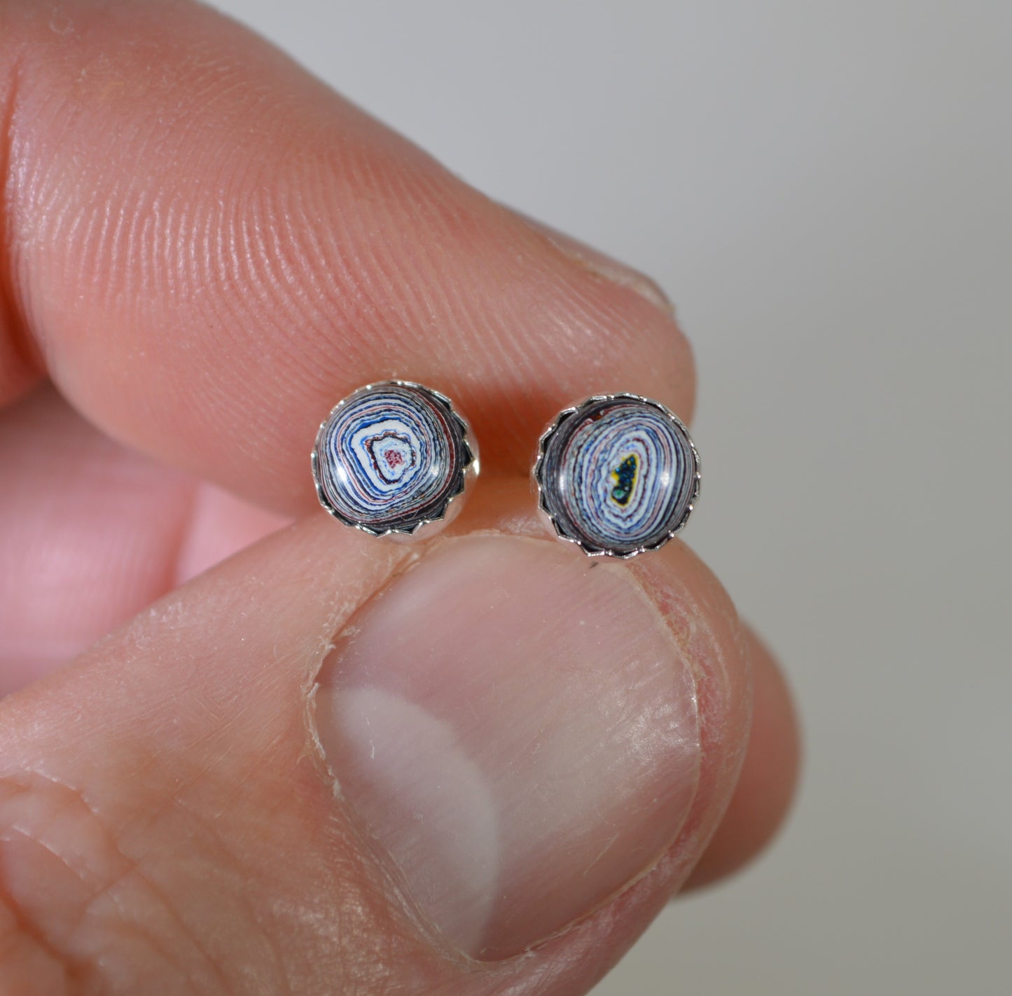 Fordite Earring, Silver Solid 925, Tiny Fordite Stud Earring, Fordite Jewelry, Wisconsin Handmade