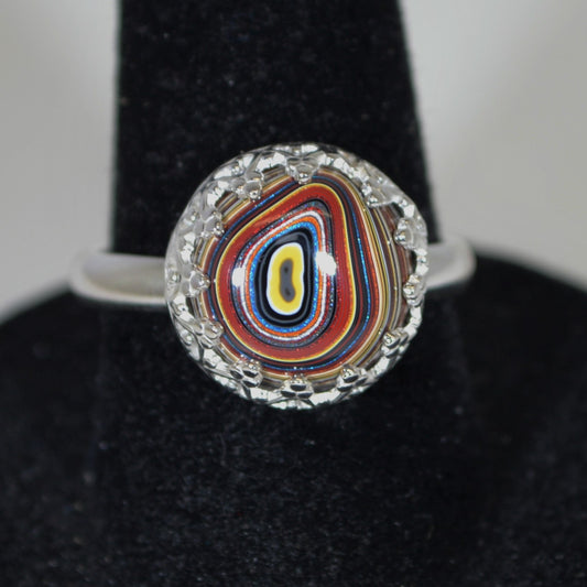 Fordite Ring, Sterling Silver, Size7, Adjustable Colorful Foridte Ring, Artisan Handcrafted Silver Ring