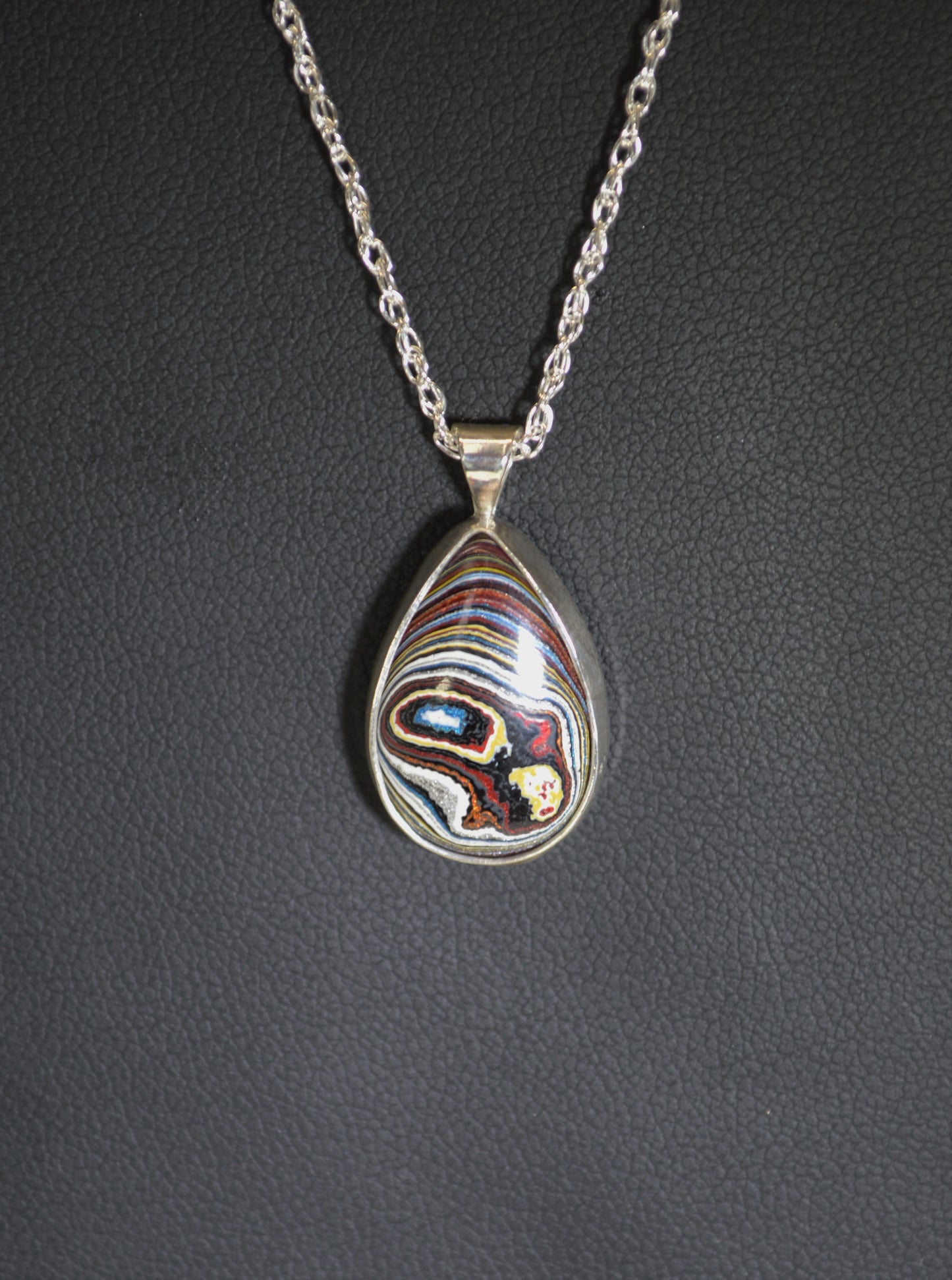 Fordite Necklace, Solid Silver, Vette Fordite, Fordite Jewelry, Fordite Teardrop Silver Necklace