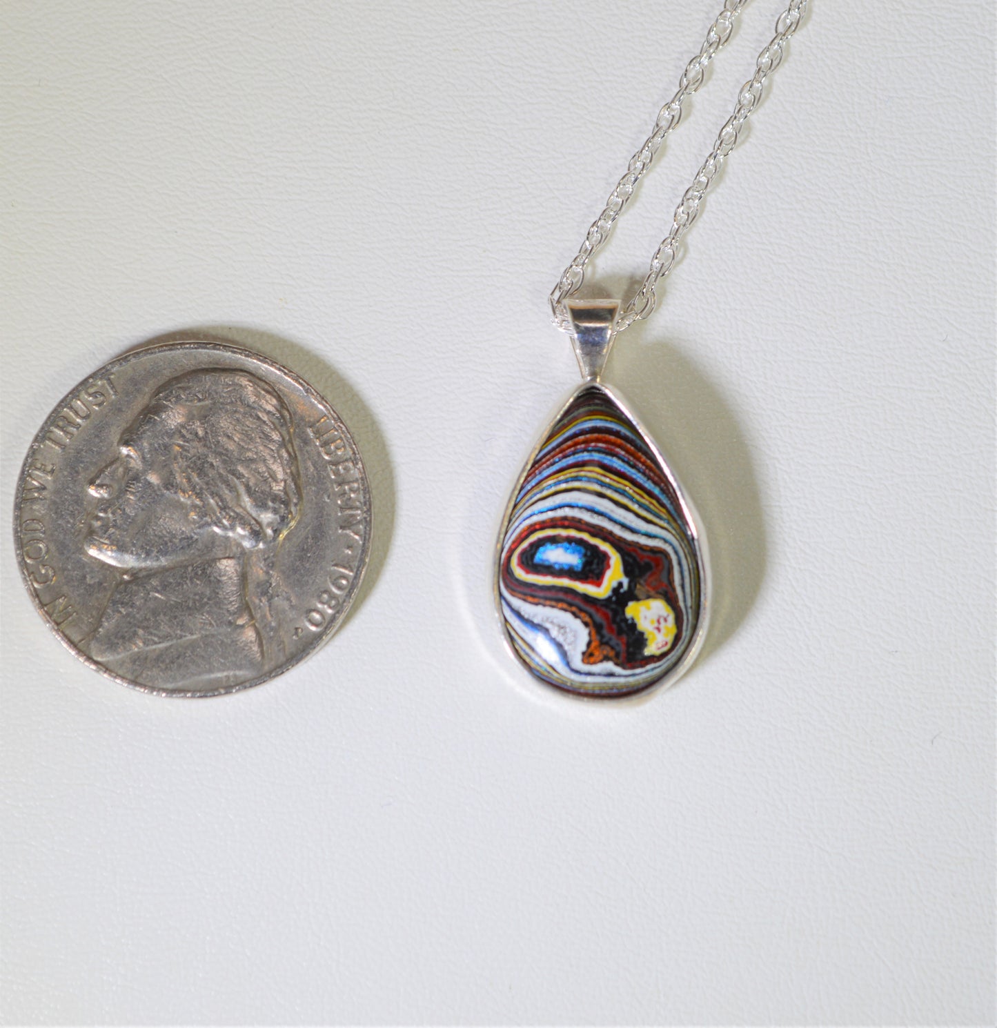 Fordite Necklace, Solid Silver, Vette Fordite, Fordite Jewelry, Fordite Teardrop Silver Necklace