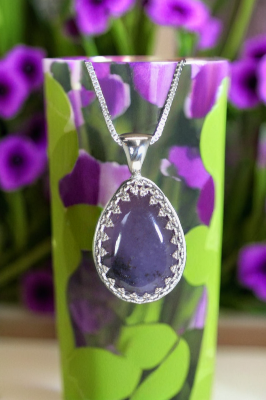 Amethyst Sage Agate Necklace, Nevada Agate, Sterling Silver