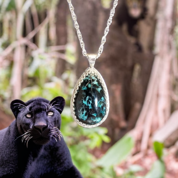 Chrysocolla Necklace Blue Leopard Sterling Silver