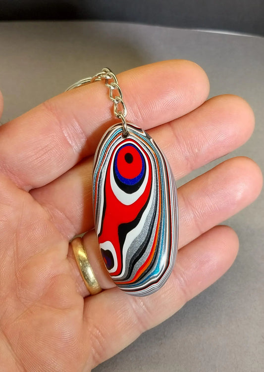 Fordite Key chain Palm Stone in Ohio Motor Agate