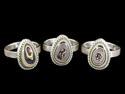 Fordite Corvetteite Silver Ring Vette Ring Pick Your Size, ET162