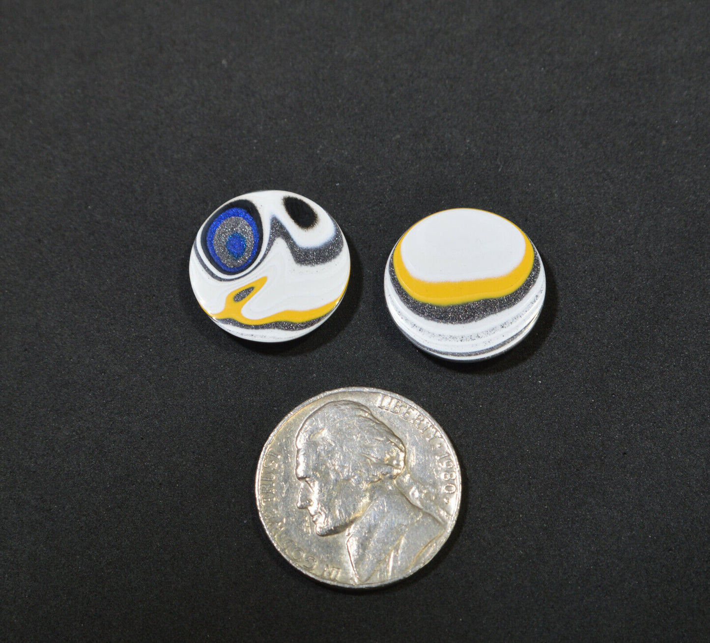 Fordite Cabochon Set, Polished Fordite, Round Cabochon Pair EB73