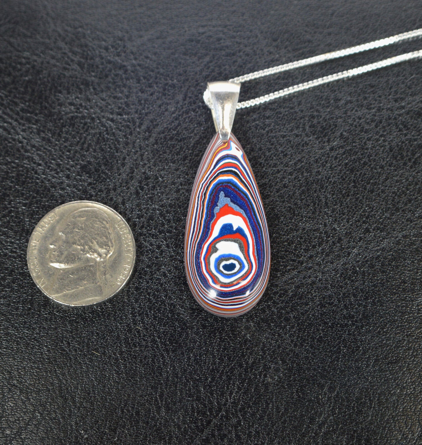 Fordite Necklace, Solid Sterling Silver 925, USA Handmade, Recycled EB38