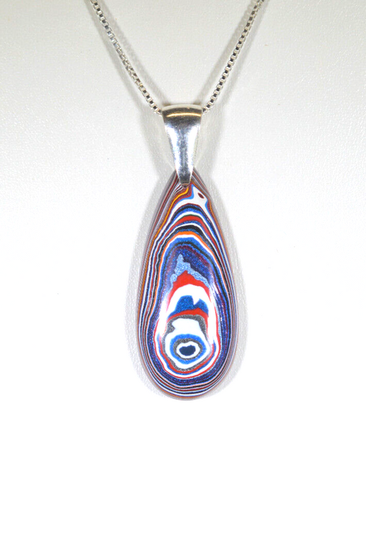 Fordite Necklace, Solid Sterling Silver 925, USA Handmade, Recycled EB38