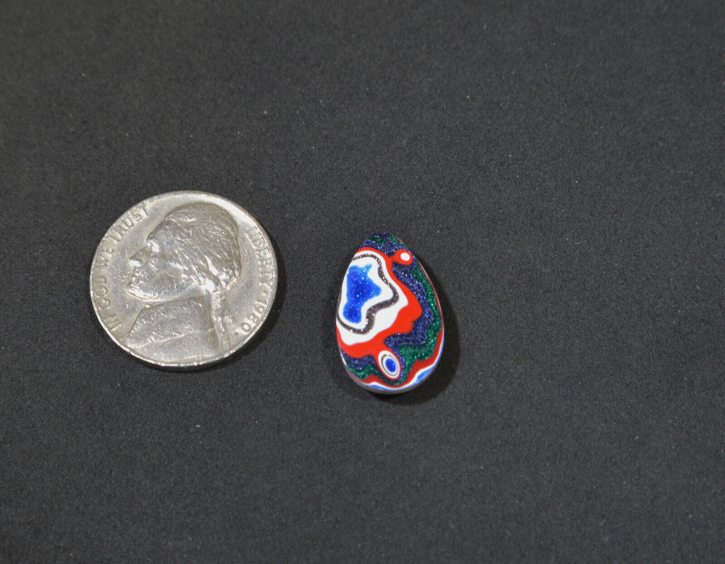 Fordite Cabochon, Domed Teardrop, USA Handmade Recycled Material, EB57