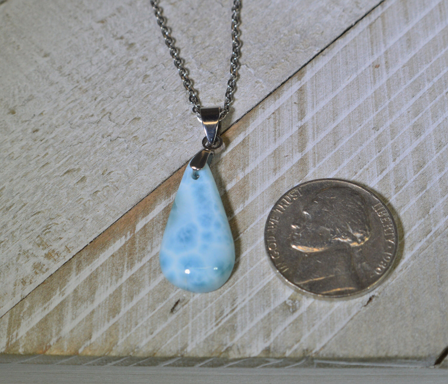 Larimar Necklace, Natural Larimar, Sky Blue Stone, Natural Blue Stone, Larimar Pendant, Larimar Jewelry, W/O