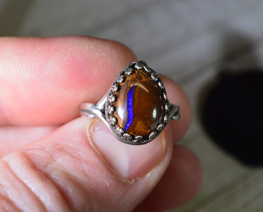 Boulder Opal Ring, 925 Silver Solid, Opal Ring, Queensland Opal Ring, Natural Opal RIng, Blue Opal