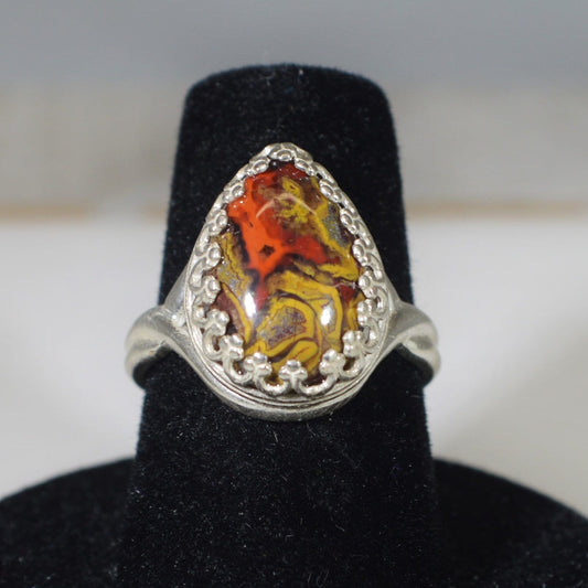 California Agate Ring, Red and Yellow, Ethically Sourced, W/O