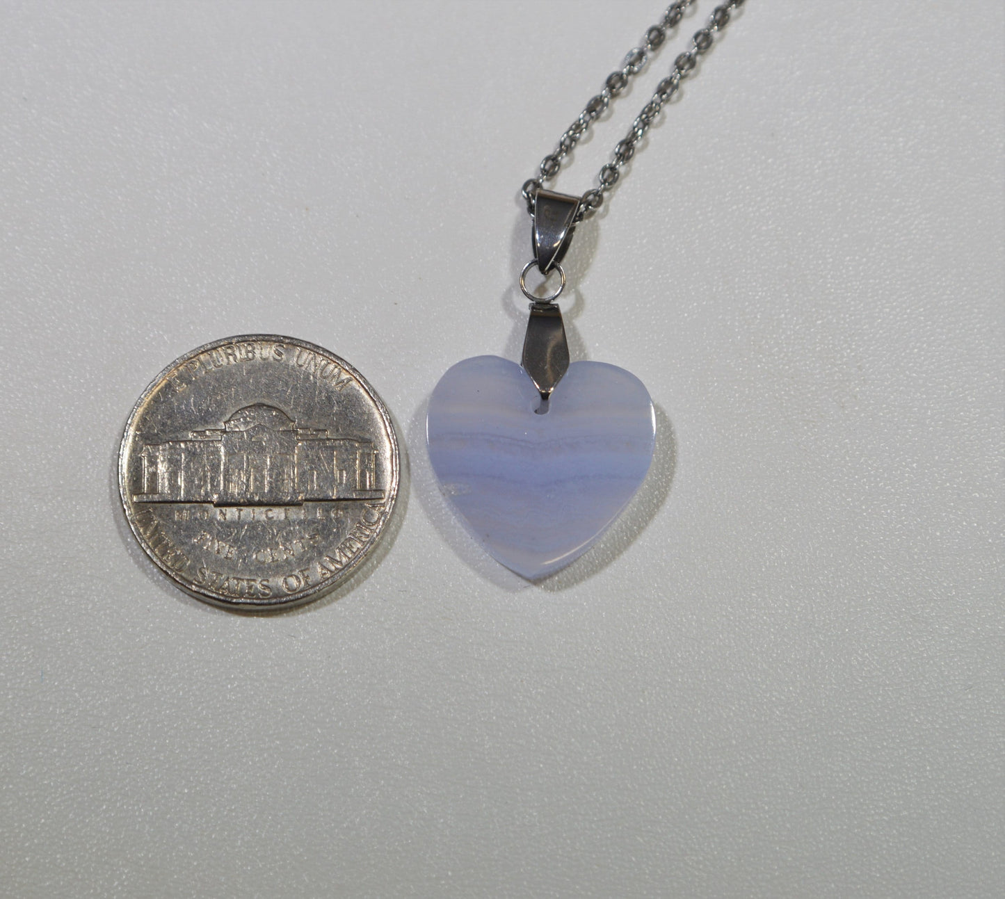 Blue Lace Agate Necklace, U.S.A Artist, Calming Light Blue Color, Small Heart Necklace, Agate Heart, Natural Blue Agate Heart Necklace, W/O