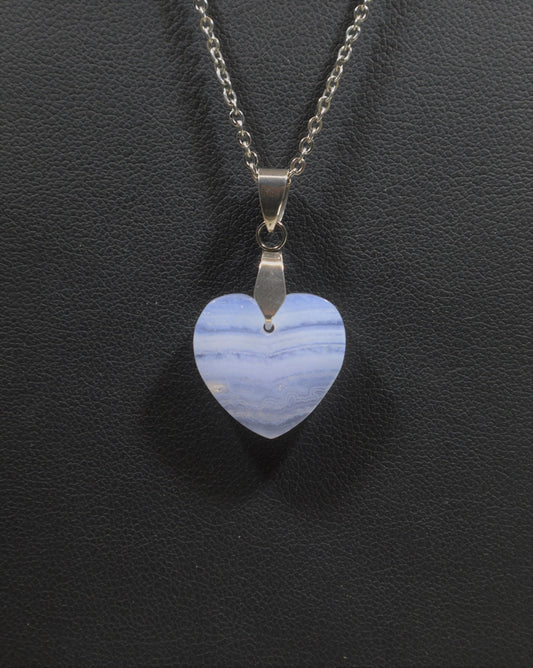 Blue Lace Agate Necklace, U.S.A Artist, Calming Light Blue Color, Small Heart Necklace, Agate Heart, Natural Blue Agate Heart Necklace, W/O