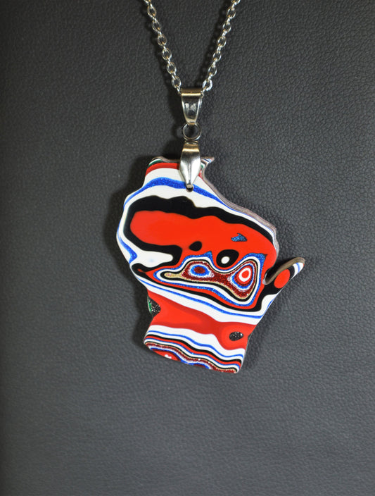 Wisconsin Necklace, Fordite Wisconsin, Wisconsin Shape Necklace, Wisconsin Gift, Badger Gift, Wisconsin Artist, W/O