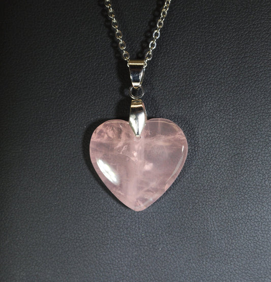 Rose Quartz Heart Necklace, USA Veteran Handmade, Natural Rose Quartz Necklace, Rose Quartz, Natural Pink Stone, W/O