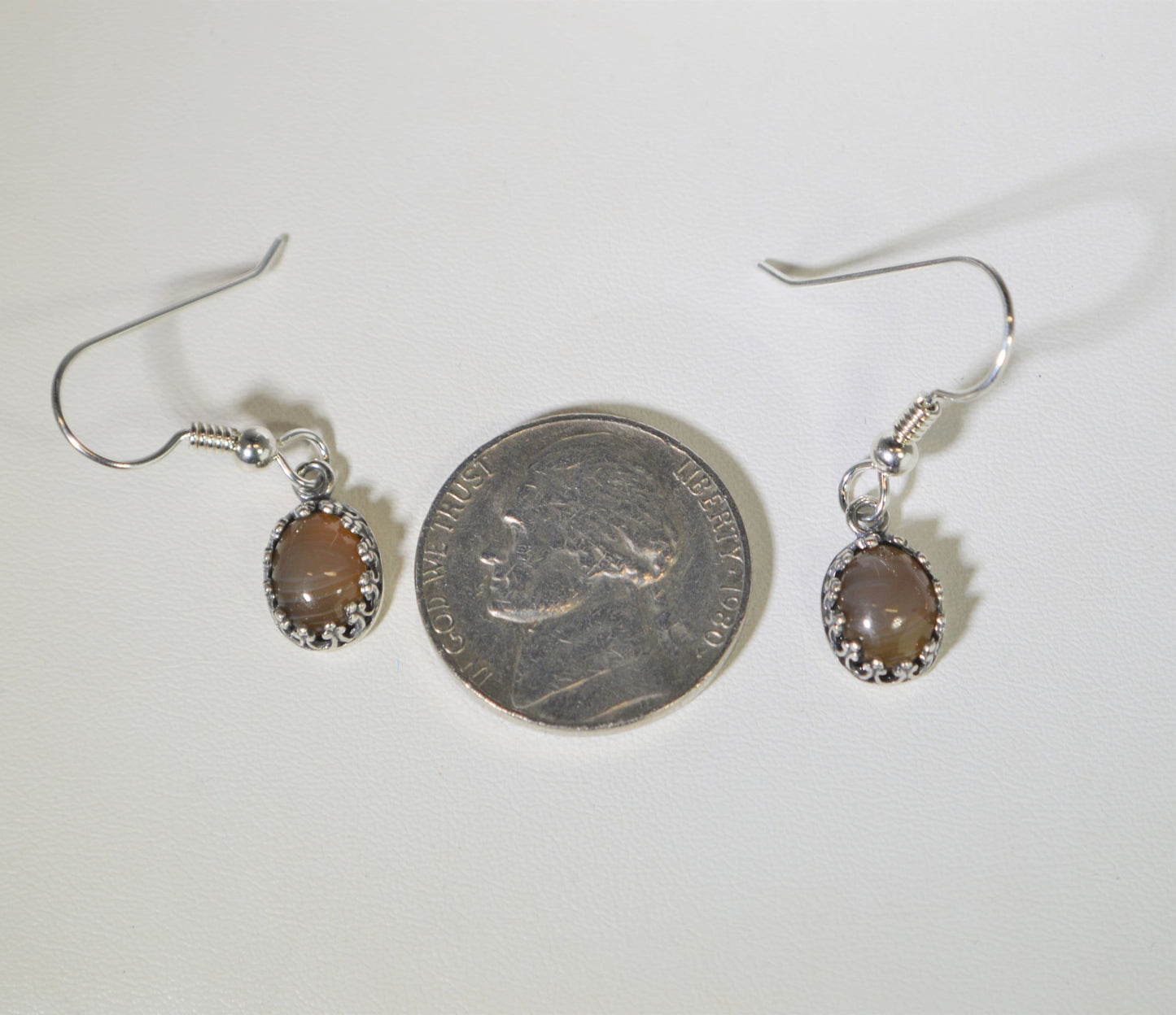 Lake Superior Agate Earring, Sterling Silver Dangle Agate Earring, Wisconsin Handmade, Tiny Earring