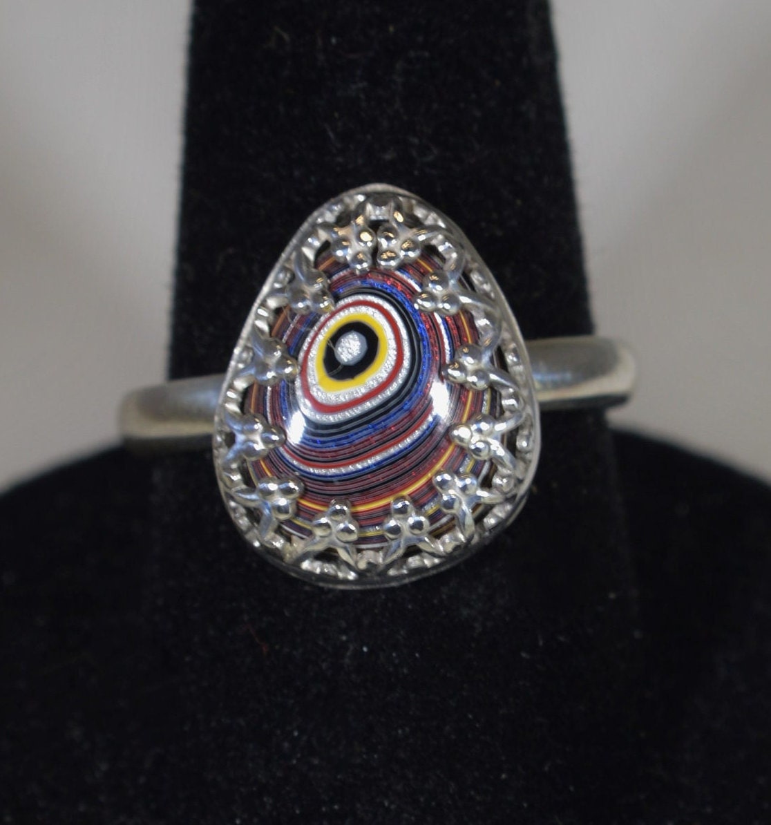 Fordite Ring, Size 7, Solid 925 Silver, Vet Fordite,  Fordite Ring, USA Made Artisan Fordite Jewelry