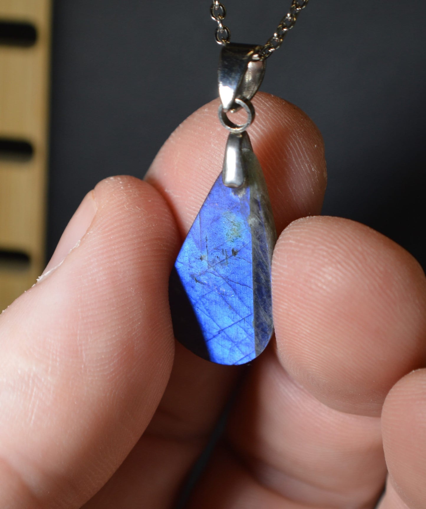 Labradorite Necklace, Blue Flash Labradorite, Labradorite Pendant, W/O