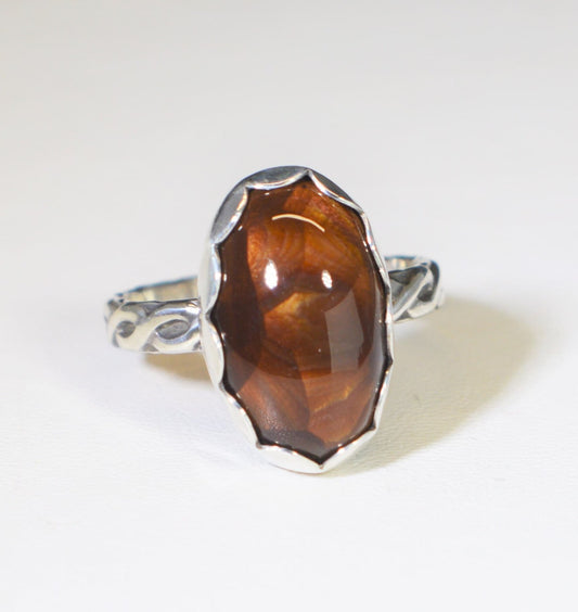 Fire Agate Ring, Size 6 Adjustable, Mexican Fire Agate, Solid Silver, Natural Fire Agate, Fire Agate Jewelry, Boho Ring