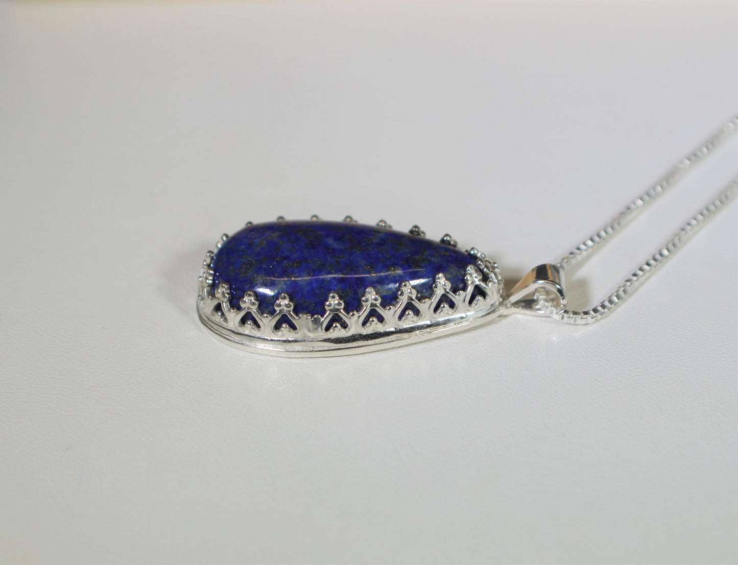 Lapis Lazuli Silver Necklace, Deep Blue Natural Stone, Lapis Pendant, Solid Sterling Silver, USA Veteran Handmade, Blue Crystal Necklace