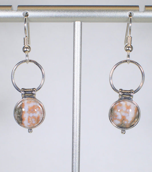 Ocean Jasper Earrings, Solid Silver .925, Orbicular Jasper Jewelry, Madagascar Ocan Jasper, Natural Stone