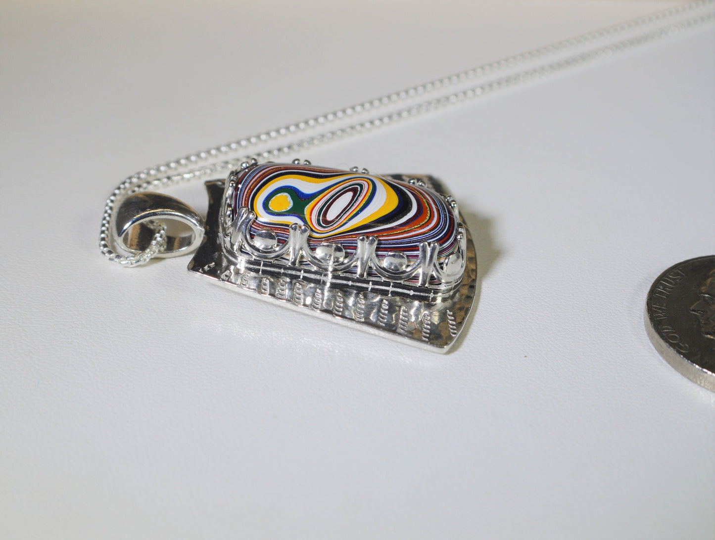 Fordite Necklace, Solid Sterling Silver, Semi Truck Fordite Pendant, Fordite Silver Necklace, Premium Fordite Pendant, ES14