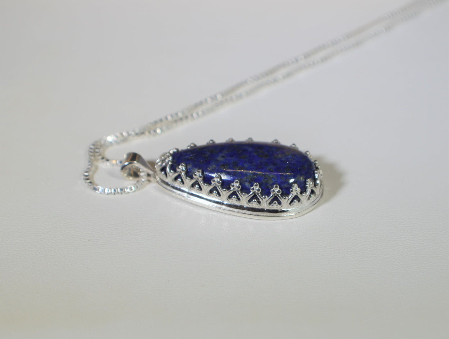 Lapis Lazuli Silver Necklace, Deep Blue Natural Stone, Lapis Pendant, Solid Sterling Silver, USA Veteran Handmade, Blue Crystal Necklace