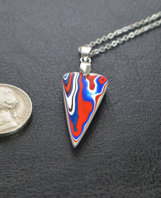 Fordite Necklace, Big Rig Fordite, Inverted Triangle, Great Colors, Chain Included, Fordite Pendant, Detroit Agate Necklace, Freightliner